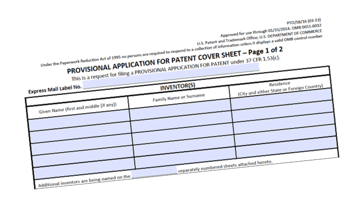 Provisional patent application form and strategy