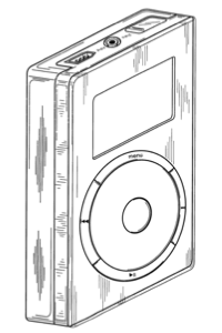 An early Apple iPod, protected by design patent USD469109