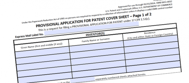 Provisional patent application form and strategy